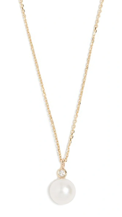 Shop Mateo 14k   Pearl And Diamond Dot Necklace In Yellow Gold