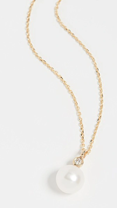 Shop Mateo 14k   Pearl And Diamond Dot Necklace In Yellow Gold