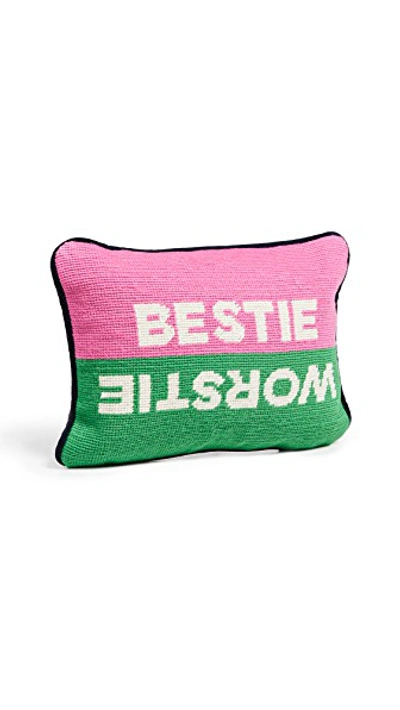 Shop Jonathan Adler Bestie Worstie Pillow In Pink/green