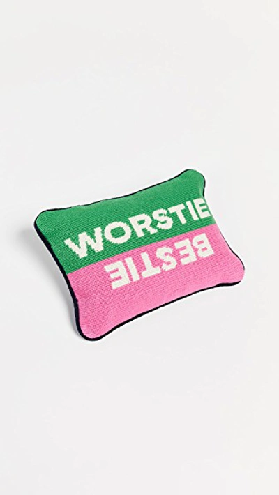 Shop Jonathan Adler Bestie Worstie Pillow In Pink/green