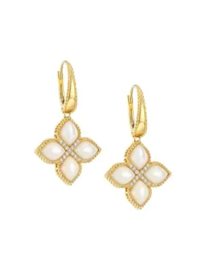 Shop Roberto Coin Venetian Princess 18k Yellow Gold, Diamond & Mother Of Pearl Flower Drop Earrings