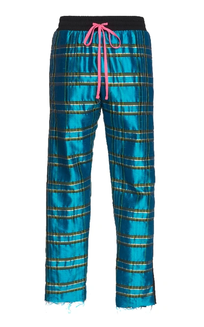 Shop Amiri Checked Silk-satin Track Pants In Print