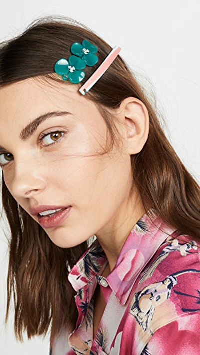 Shop Alexandre De Paris Thin Stripe Barrette In Rose