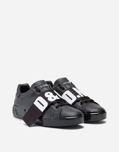 Shop Dolce & Gabbana Calfskin Nappa Melt Portofino Sneakers In Black