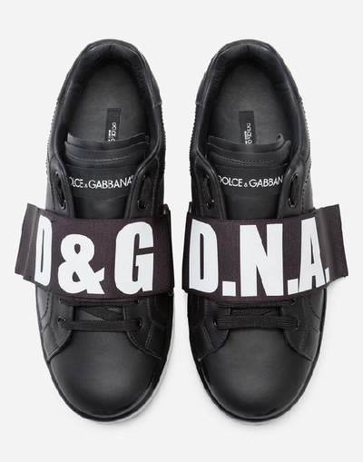 Shop Dolce & Gabbana Calfskin Nappa Melt Portofino Sneakers In Black