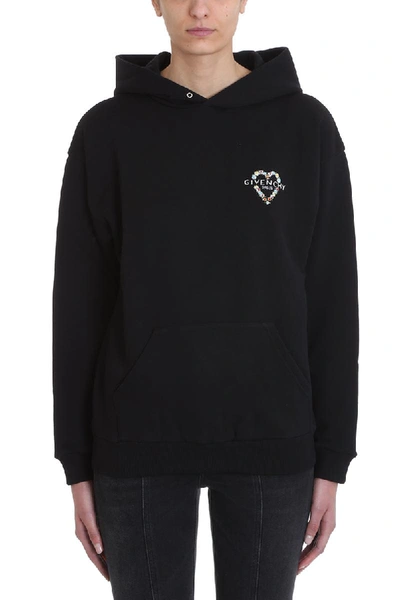 Shop Givenchy Heart Logo Patch Hoodie Sweatshirt In Black