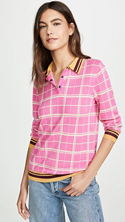 Pink plaid polo outlet shirt