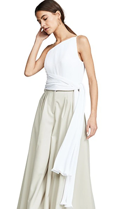 Shop Brandon Maxwell Asymmetric Pleated Top With Side Drape In White