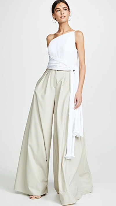 Shop Brandon Maxwell Asymmetric Pleated Top With Side Drape In White