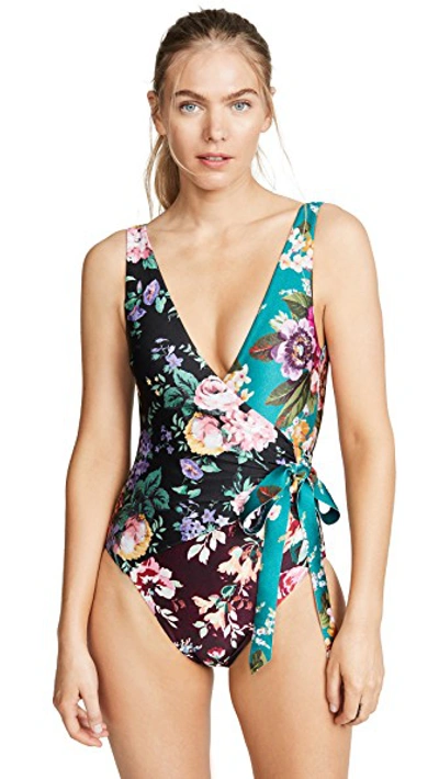 Shop Zimmermann Allia Wrap One Piece Swimsuit In Spliced