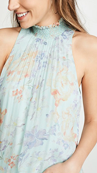 Shop Alice And Olivia Annmarie Smocked High Neck Tank In Water Petal Venus Multi