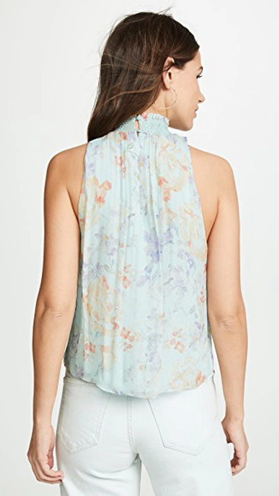Shop Alice And Olivia Annmarie Smocked High Neck Tank In Water Petal Venus Multi
