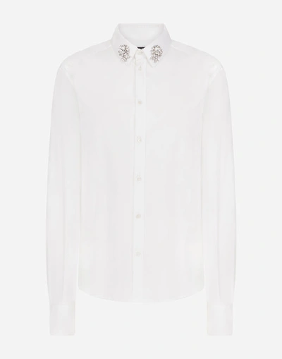 Shop Dolce & Gabbana Cotton Shirt With Rhinestone Collar In White