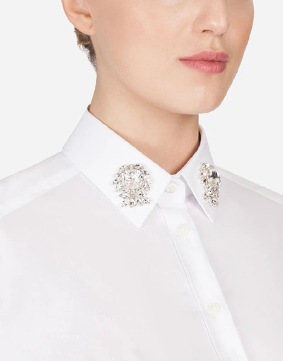 Shop Dolce & Gabbana Cotton Shirt With Rhinestone Collar In White