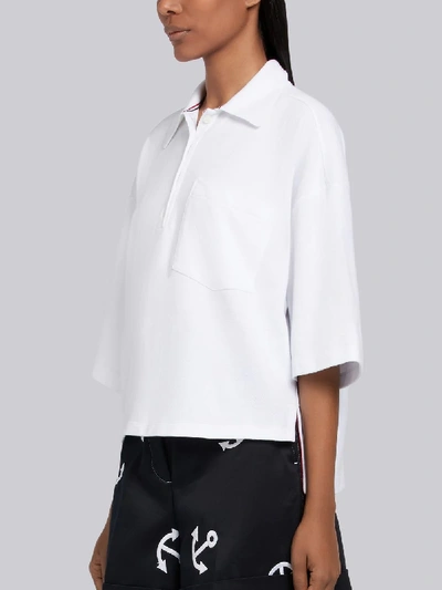 Shop Thom Browne Piqué Cotton Oversized Pocket Polo In White