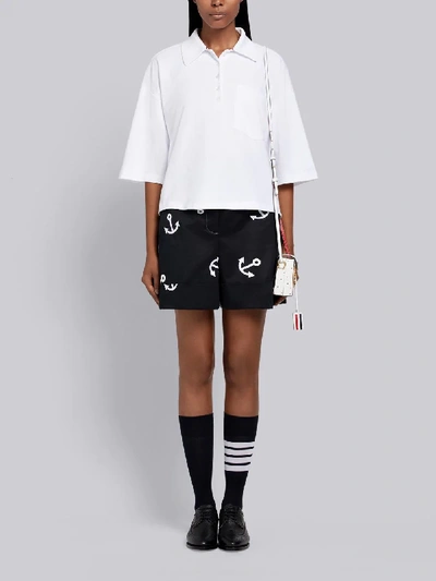 Shop Thom Browne Piqué Cotton Oversized Pocket Polo In White