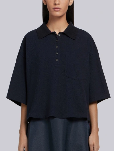 Shop Thom Browne Piqué Cotton Oversized Pocket Polo In Blue