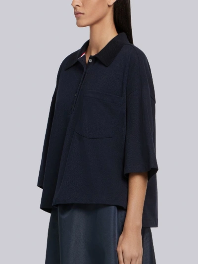 Shop Thom Browne Piqué Cotton Oversized Pocket Polo In Blue