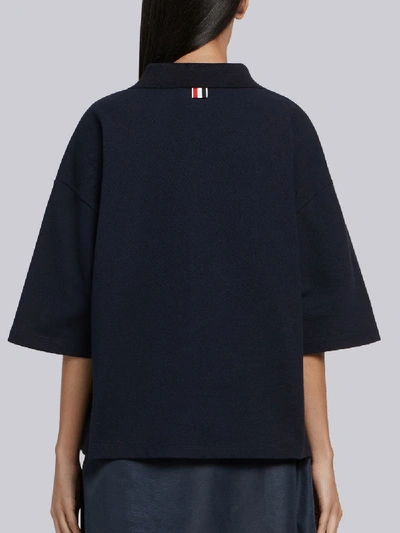 Shop Thom Browne Piqué Cotton Oversized Pocket Polo In Blue