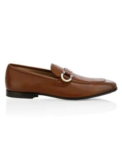Shop Ferragamo Side Buckle Leather Loafers In Cuoio