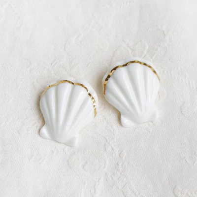 Poporcelain Porcelain Clam Shell Statement Stud Earrings