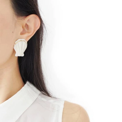 Poporcelain Porcelain Clam Shell Statement Stud Earrings