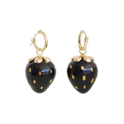 Shop Poporcelain Golden Black Porcelain Strawberry Earrings