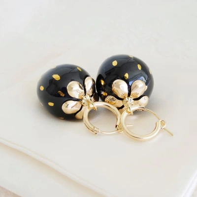 Poporcelain Golden Black Porcelain Strawberry Earrings