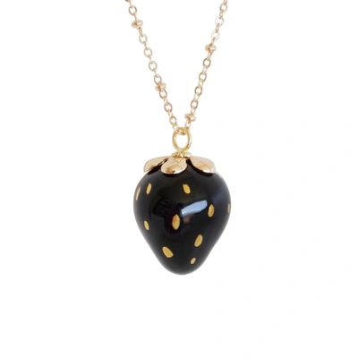 Poporcelain Golden Black Porcelain Strawberry Necklace In Strawberry