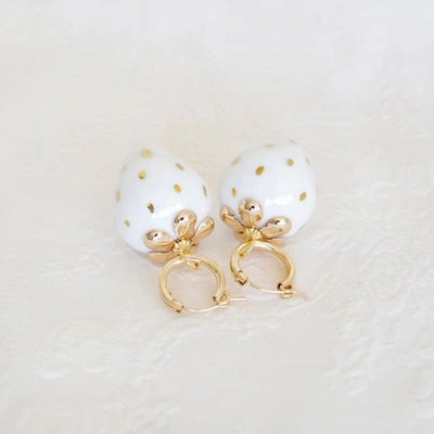 Shop Poporcelain Golden White Porcelain Strawberry Earrings