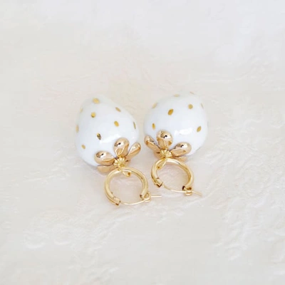 Poporcelain Golden White Porcelain Strawberry Earrings In Strawberry