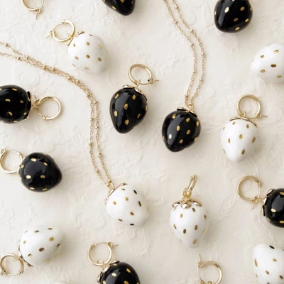 Poporcelain Golden White Porcelain Strawberry Earrings In Strawberry