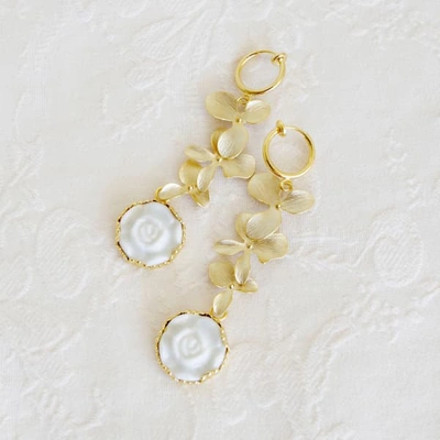 Poporcelain Porcelain Moonlight Rose And Triple Leaves Clip-on Earrings In Clip-on