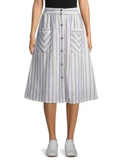 Shop Lumie Striped Cotton A-line Skirt In White Blue