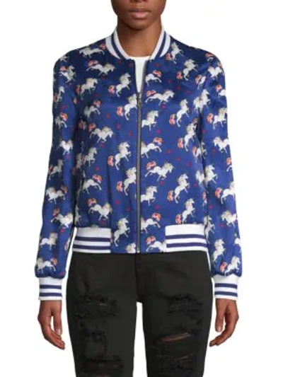 Shop Alice And Olivia Lonnie Unicorn/stripes Reversible Bomber In Unicorn Stripe