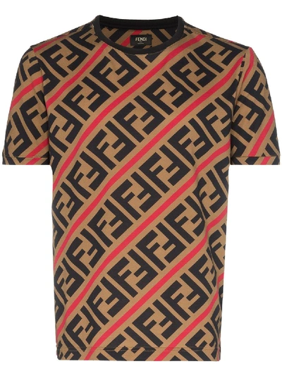 Shop Fendi Diagonal Ff Logo Print T-shirt - Brown