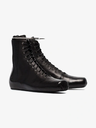 Shop Jil Sander Black Flat Square Toe Ankle Bangle Leather High Top Sneakers In 999 Black