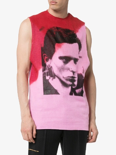 Shop Raf Simons Sleeveless Graphic Print Cotton T-shirt In Pink