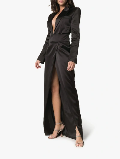 Shop Alexandre Vauthier Deep V-neck Belted Long-sleeve Blazer Dress In Black