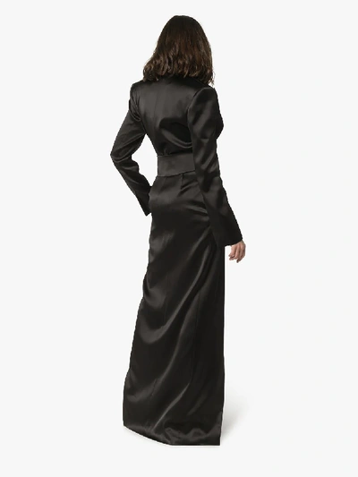 Shop Alexandre Vauthier Deep V-neck Belted Long-sleeve Blazer Dress In Black