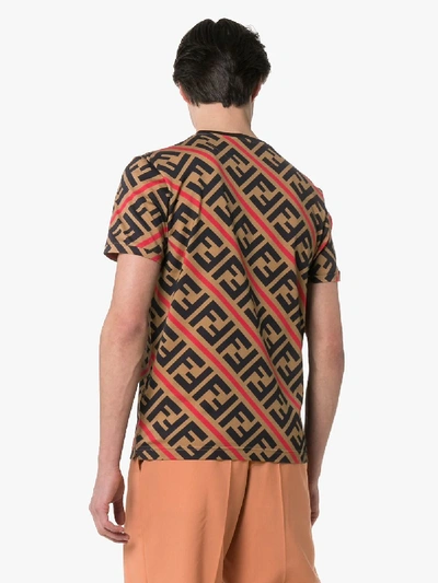 Shop Fendi Diagonal Ff Logo Print T-shirt In Brown