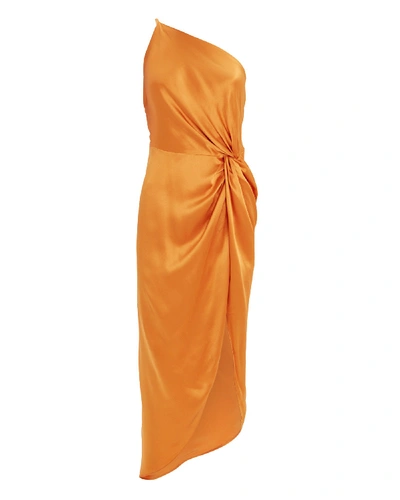 Shop Mason Michelle  Twist Knot Silk One Shoulder Dress In Orange
