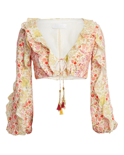 Shop Zimmermann Goldie Ruffled Cropped Blouse In Multi
