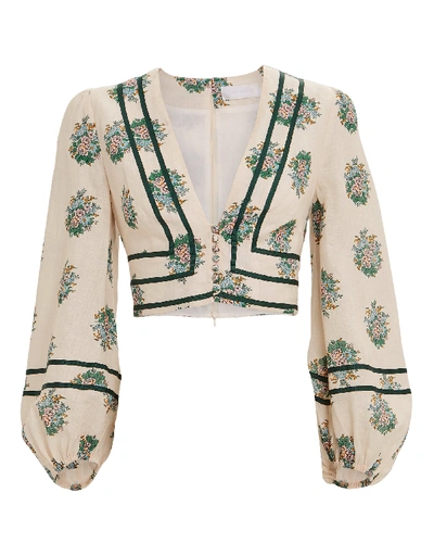 Shop Zimmermann Verity Floral Cropped Blouse In Multi