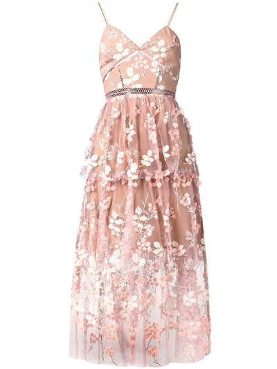 Shop Self-portrait Floral Tulle Tiered Dress - Pink