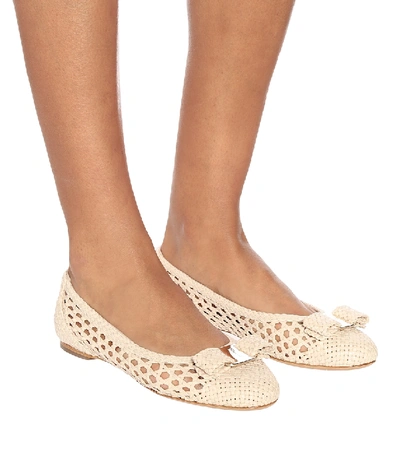 Shop Ferragamo Varina Woven Leather Ballet Flats In Beige