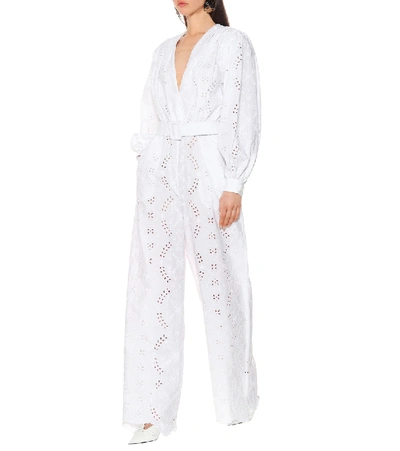Shop Off-white Embroidered Cotton Jumpsuit In White