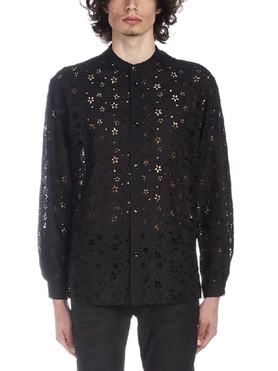 Shop Saint Laurent Star Embroidered Shirt In Black
