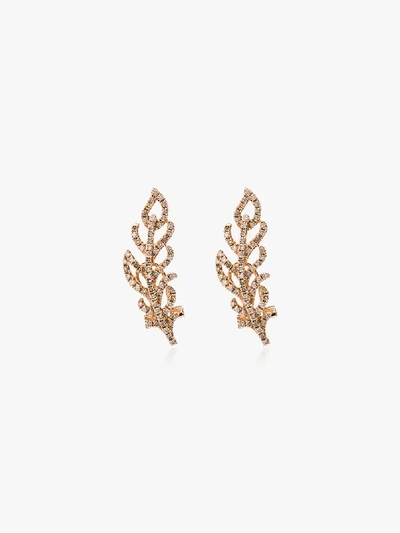 Shop Rosa De La Cruz 18k Gold Leaf Diamond-embellished Earrings In Rose Gold