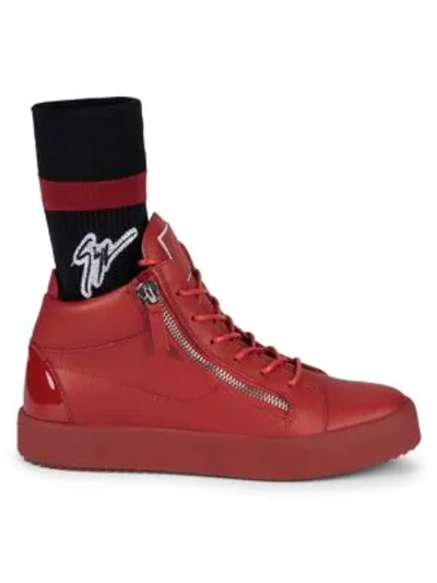 Shop Giuseppe Zanotti Mid Top Leather Sock Sneakers In Fiamma